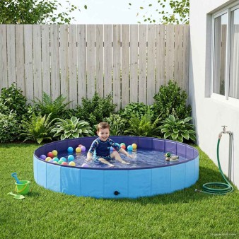 Gyerekmedence kék ø200 x 30 cm vastag pvc és mérnöki fa