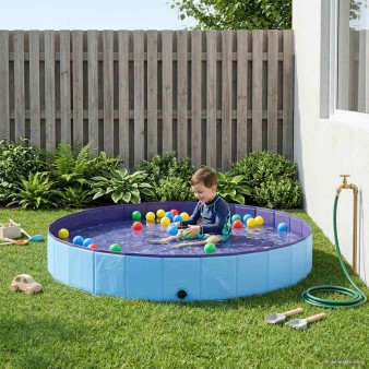 Gyerekmedence kék ø300 x 38 cm vastag pvc és mérnöki fa