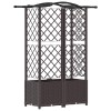 Magasított ágy trellis-szel és tetővel barna 122 x 40 x 141 cm