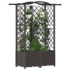 Magasított ágy trellis-szel és tetővel barna 122 x 40 x 141 cm