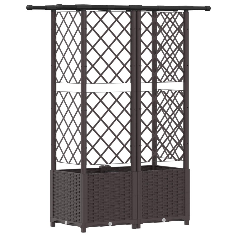 Magasított ágy trellis-szel és tetővel barna 124 x 40 x 138 cm
