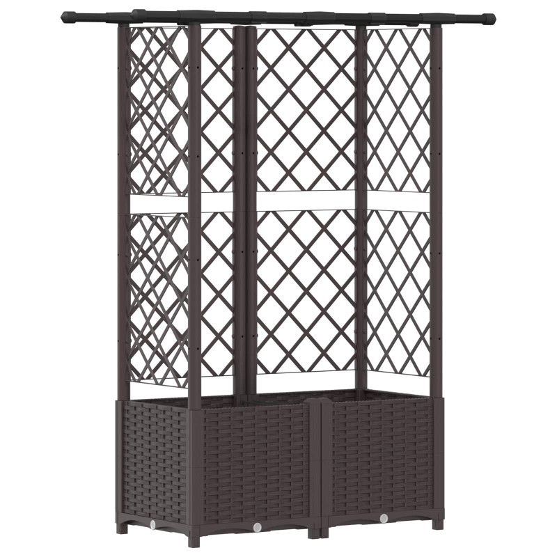 Magasított ágy trellis-szel és tetővel barna 124 x 40 x 138 cm