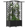 Magasított ágy trellis-szel és tetővel fekete 122 x 40 x 141 cm