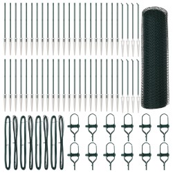 Hatszög kerítés zöld 0,6x100 m acél, kerítés oszlopok cövekkel 13 db ø32 mm 80 cm galvanizált acél