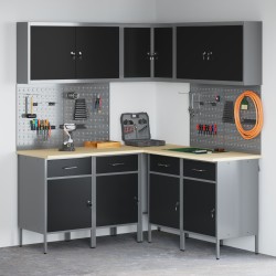 12 fős munkafogas és pegboard szett fekete mdf-ből és fémből