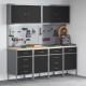 10 részes fekete mdf és fém munkaszekrény és pegboard szett