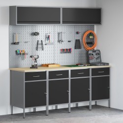 10 részes munkaszekrény és horganyzó rendszer szett fekete mdf és fém