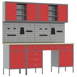 10 részes piros acél munkapad szett