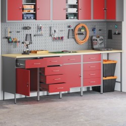 5 darabos munkaszekrény és sarokasztal szett, piros, mérnöki fa