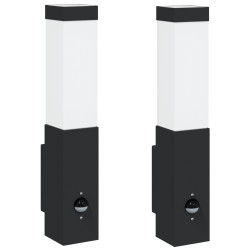 Kültéri falilámpák beépített érzékelővel 2 db fekete rozsdamentes acél ip44