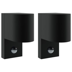 Kültéri fali lámpák mozgásérzékelővel 2 db fekete rozsdamentes acél ip44