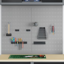 2 db pegboard 8 kiegészítővel, szürke, 50x80 cm, acél