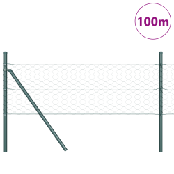 Hatszögletű kerítés zöld 0.4x100 m acél, kerítésoszlopok 13 db zöld ø32 mm 80 cm horganyzott acél