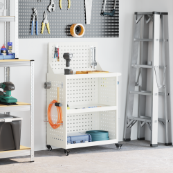 Eszköz kocsi polcokkal kerékkel tárolóval fehér 65 x 35 x 111 cm fém