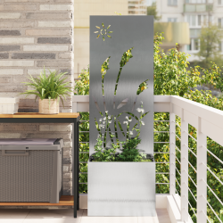 Kerti cserepes növény tartó dekoratív panellel ezüst