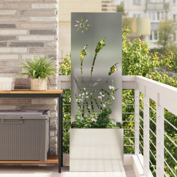 Kerti cserepes növény tartó dekoratív panellel ezüst