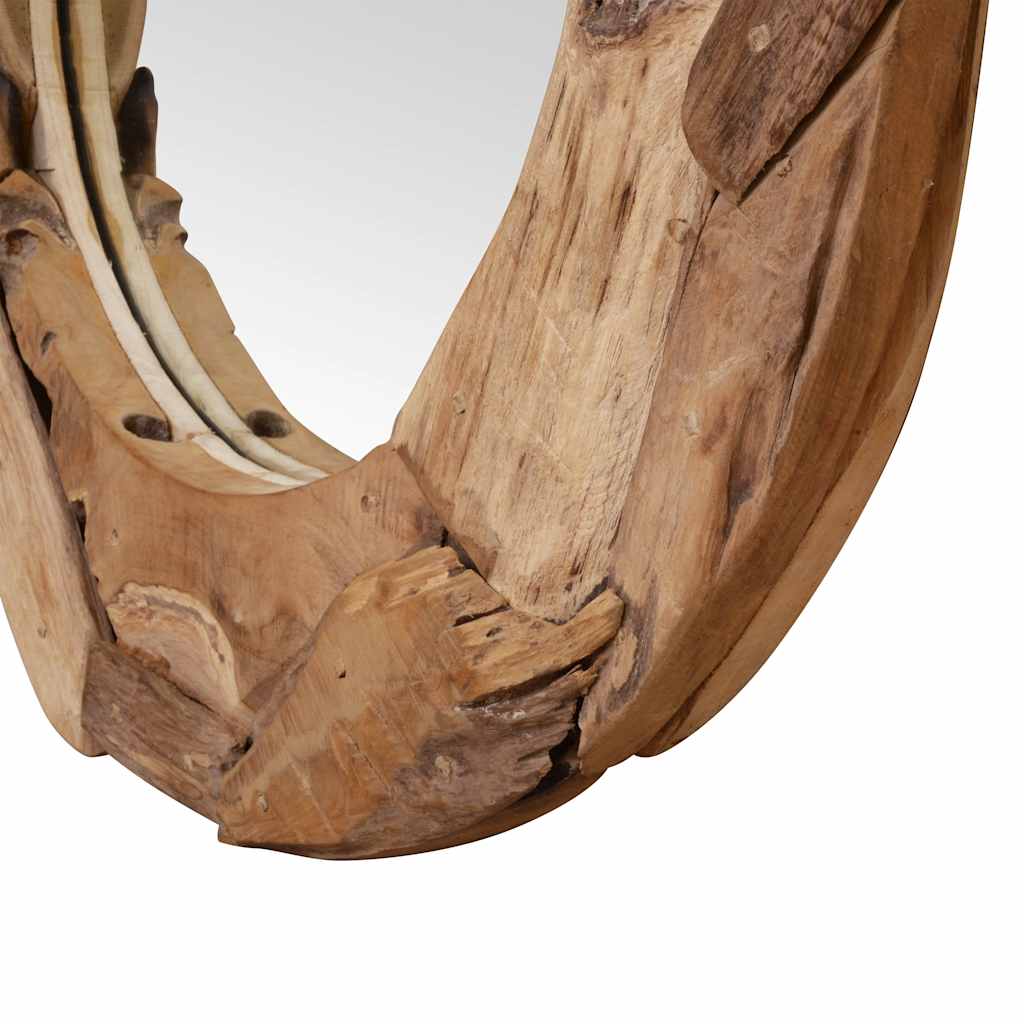 Dekoratív és kerek tükör tíkfából 60 cm