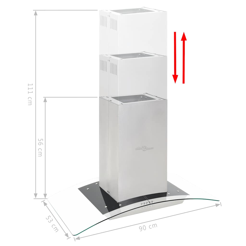Rozsdamentes acél sziget páraelszívó 90 cm 756 m³/óra led
