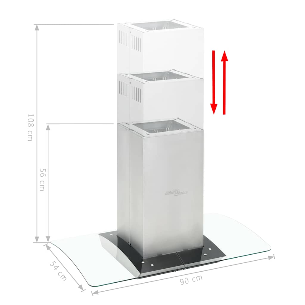 Rozsdamentes acél sziget páraelszívó 90 cm 756 m³/óra led