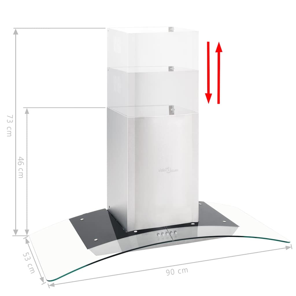 Rozsdamentes acél, fali páraelszívó 90 cm 756 m³/óra led