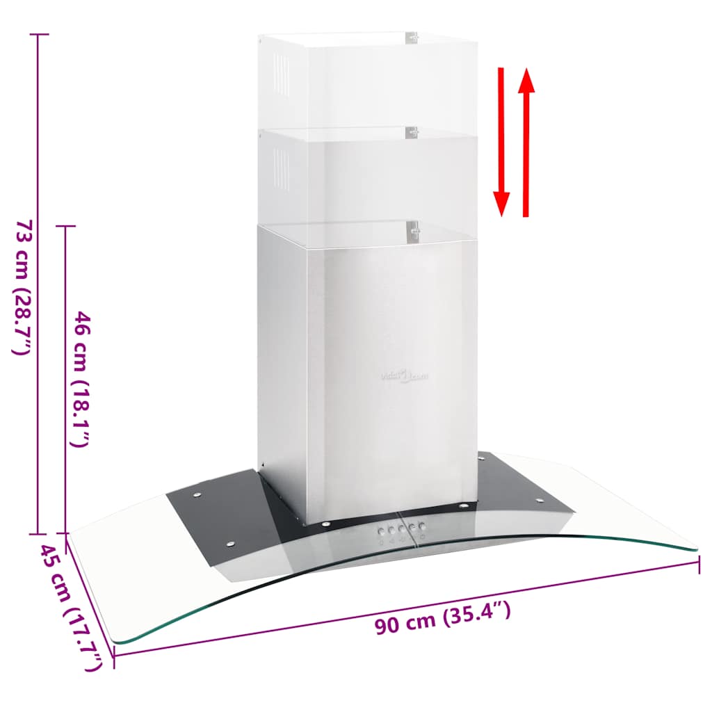 Rozsdamentes acél, fali páraelszívó 90 cm 756 m³/óra led