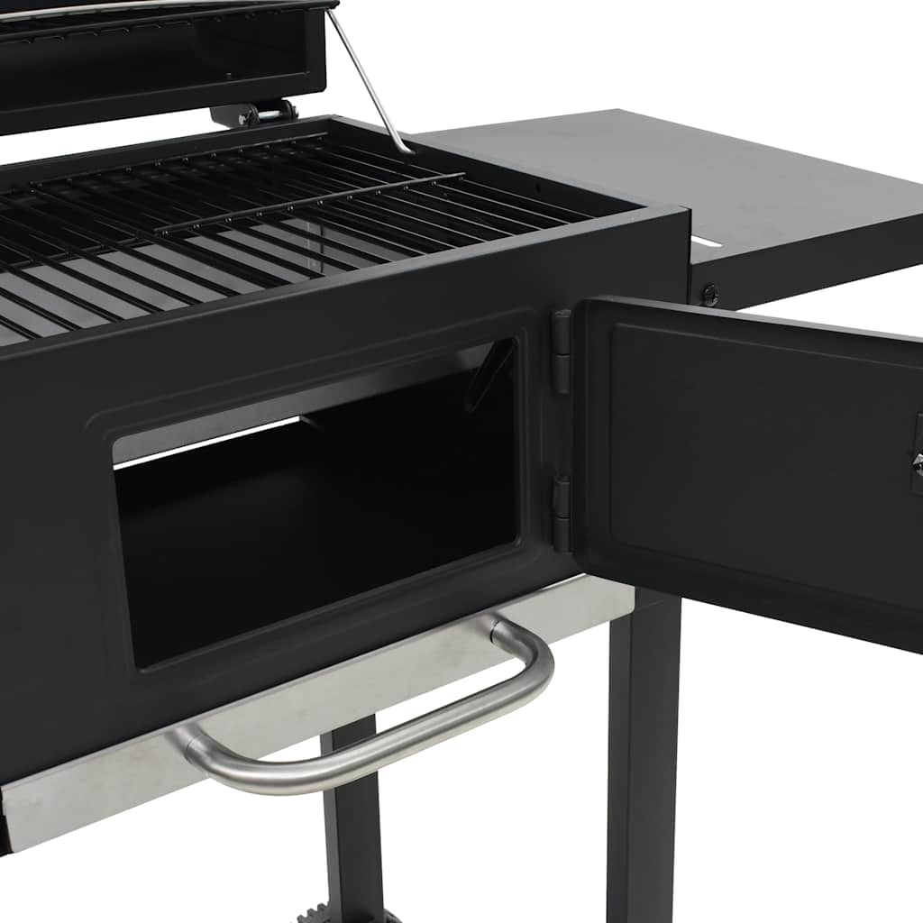 Fekete színű faszén tüzelésű grillsütő alsó polccal