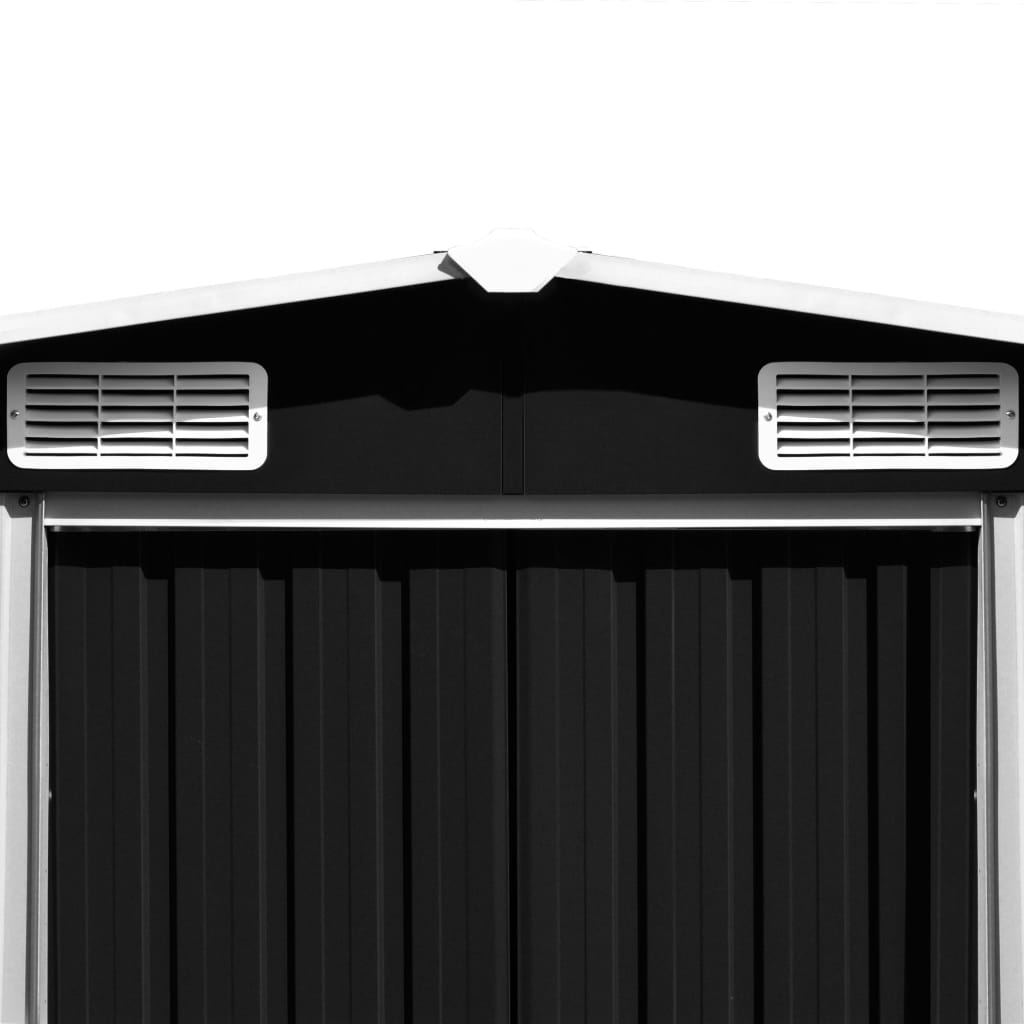 Antracitszürke fém kerti fészer 257 x 298 x 178 cm