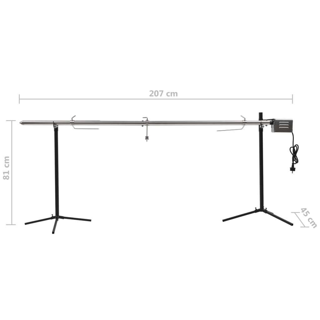 Automatikus motoros rozsdamentes acél grillnyárs 207x45x81 cm