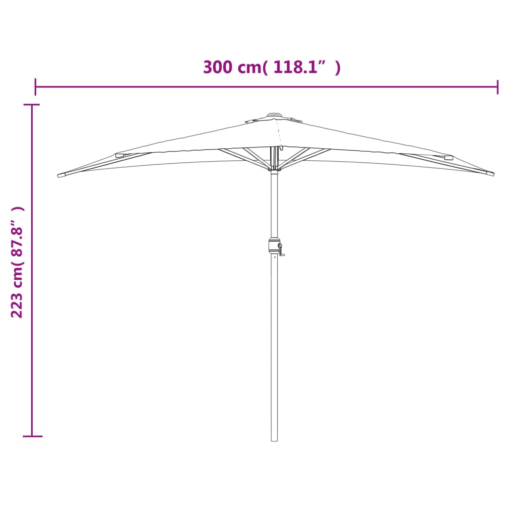 Antracit féloldalas erkély napernyő alumíniumrúddal 300x155 cm