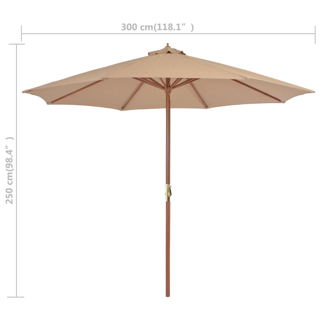 Tópszínű kültéri napernyő farúddal 300 cm