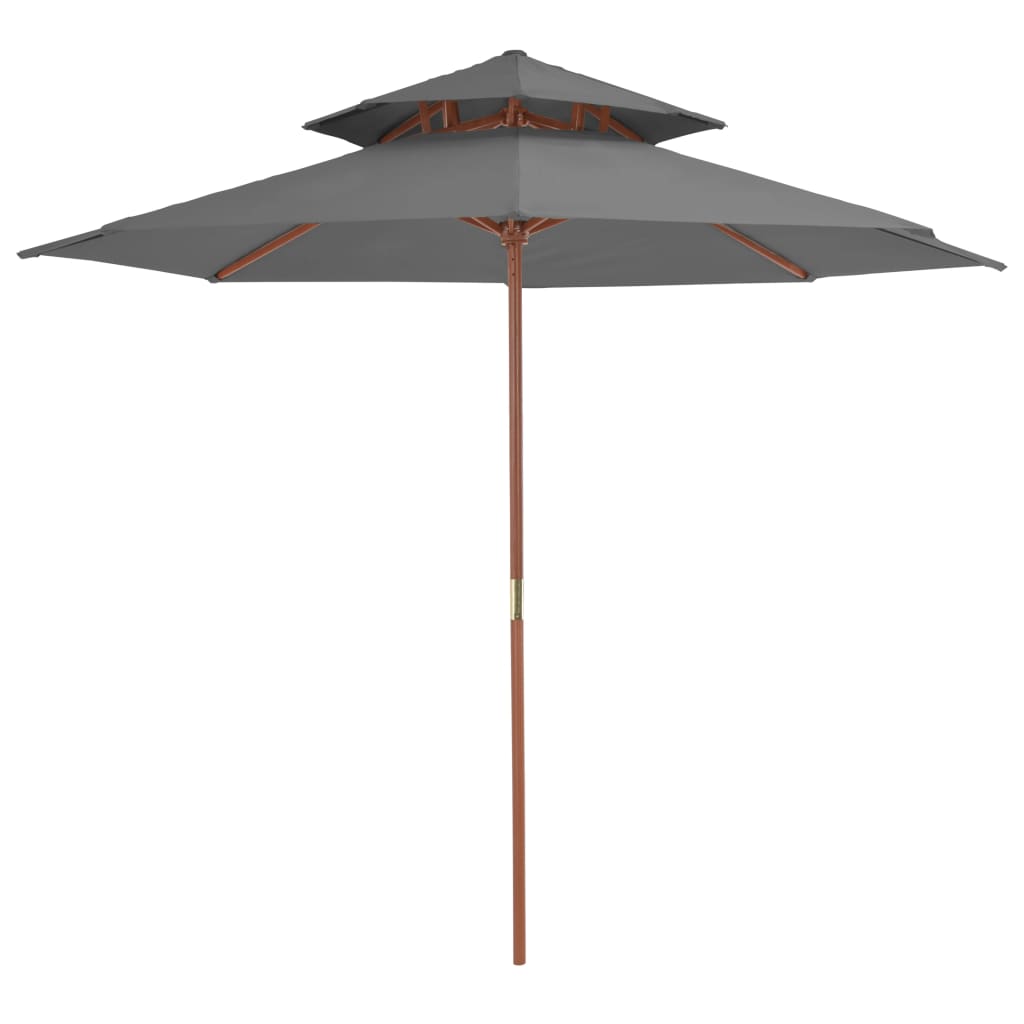 Antracitszürke kétszintes napernyő fa rúddal 270 cm