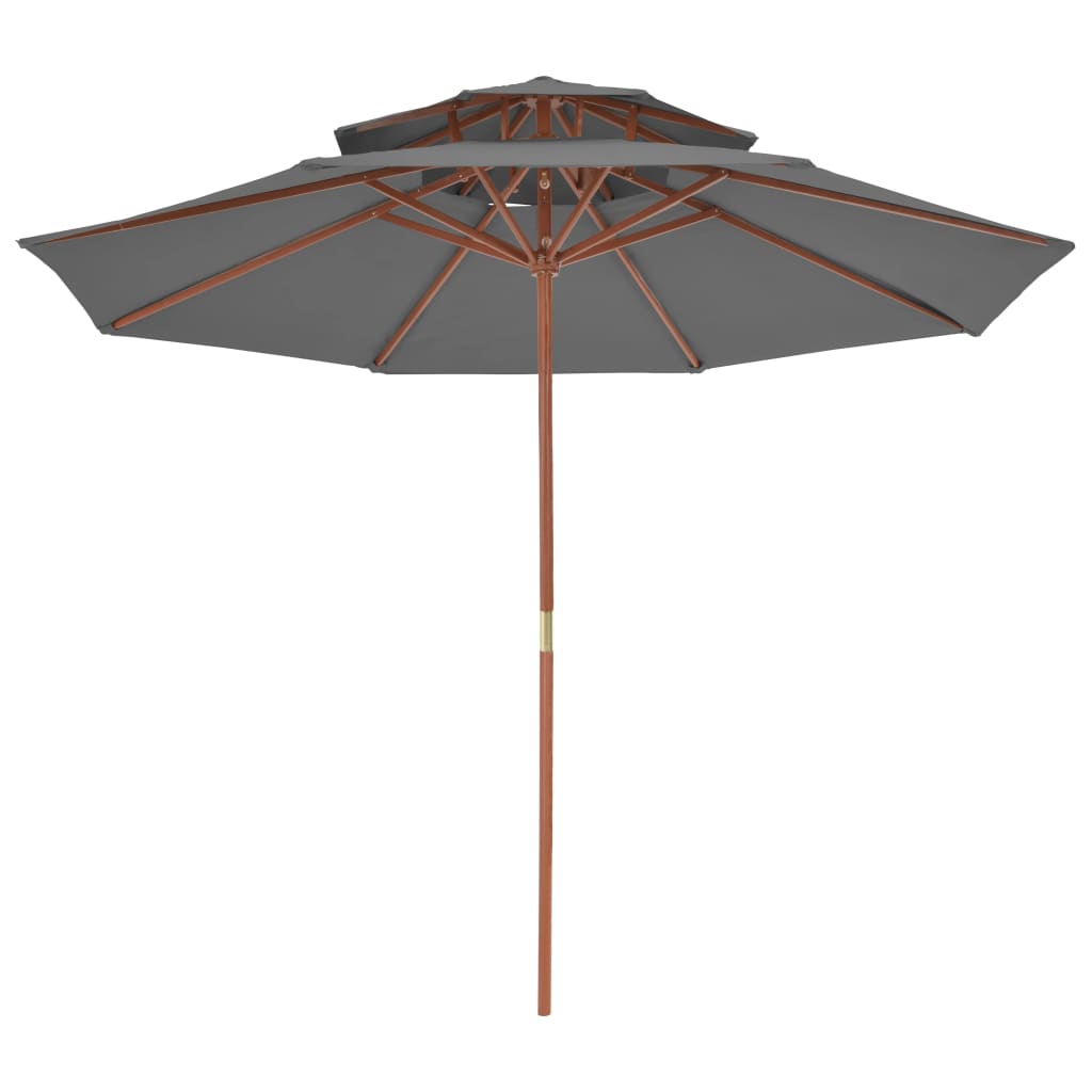 Antracitszürke kétszintes napernyő fa rúddal 270 cm