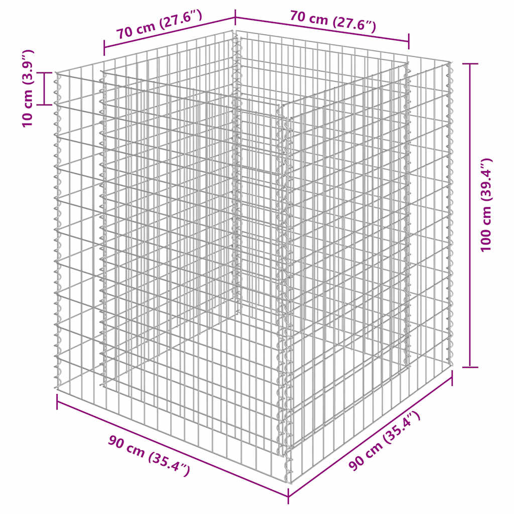 Horganyzott acél gabion magaságyás 90 x 90 x 100 cm