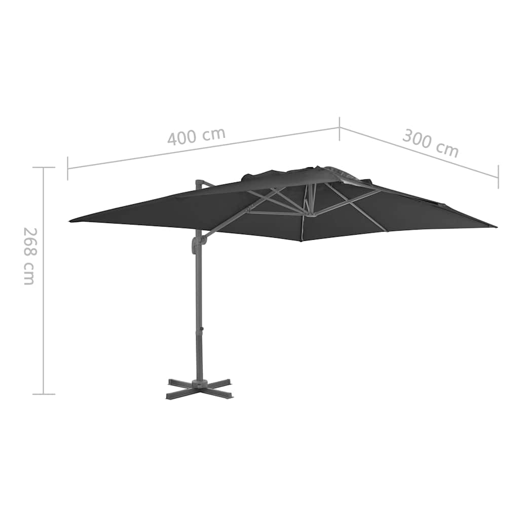 Antracit konzolos kerti napernyő alumínium rúddal 400 x 300 cm