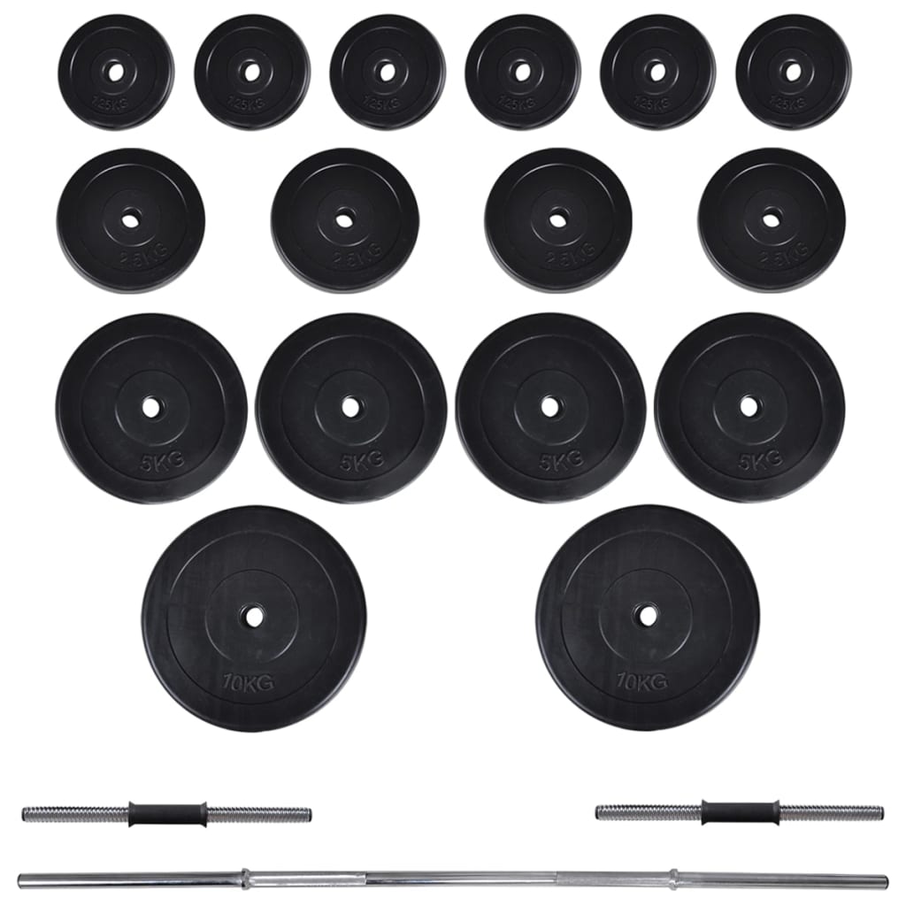 Súlyzópad állvánnyal, egykezes és kétkezes súlyzószettel 60,5 kg