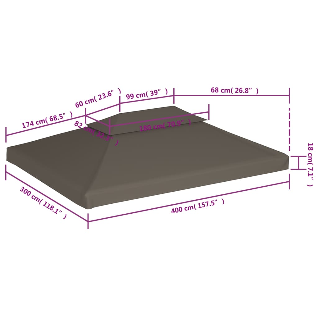 Tópszínű kétszintes pavilon tetőponyva 310 g/m² 4 x 3 m