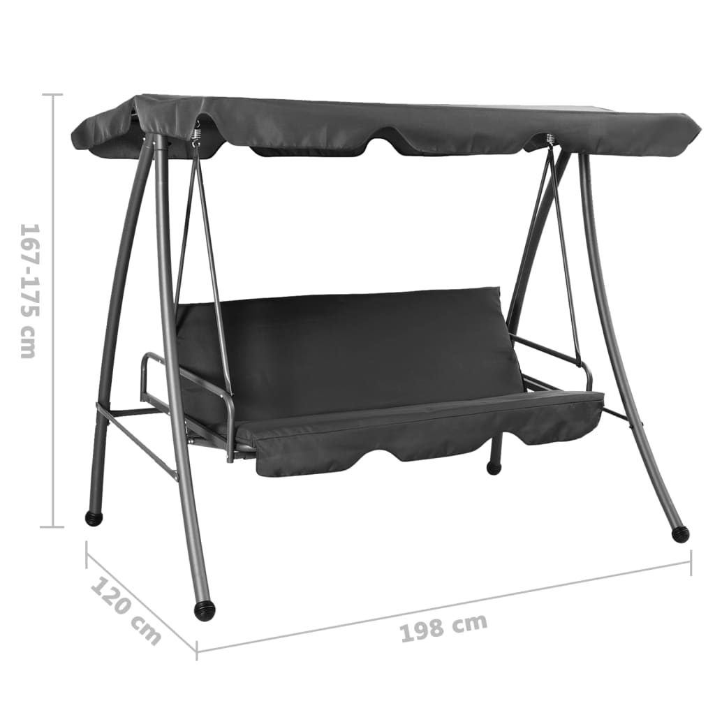 Antracitszürke acél hintaágy tetőponyvával 192 x 118 x 175 cm