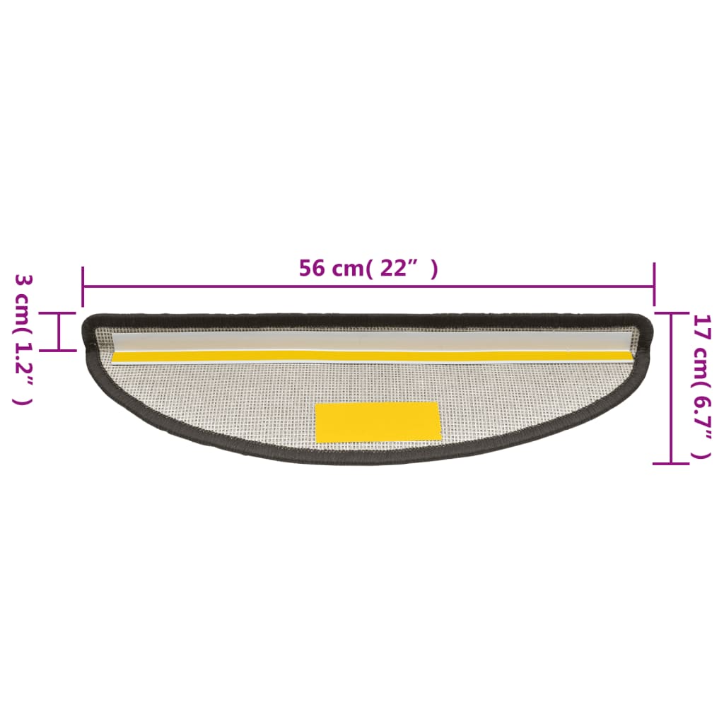 15 db sötétszürke félkör alakú lépcsőszőnyeg 56 x 17 x 3 cm