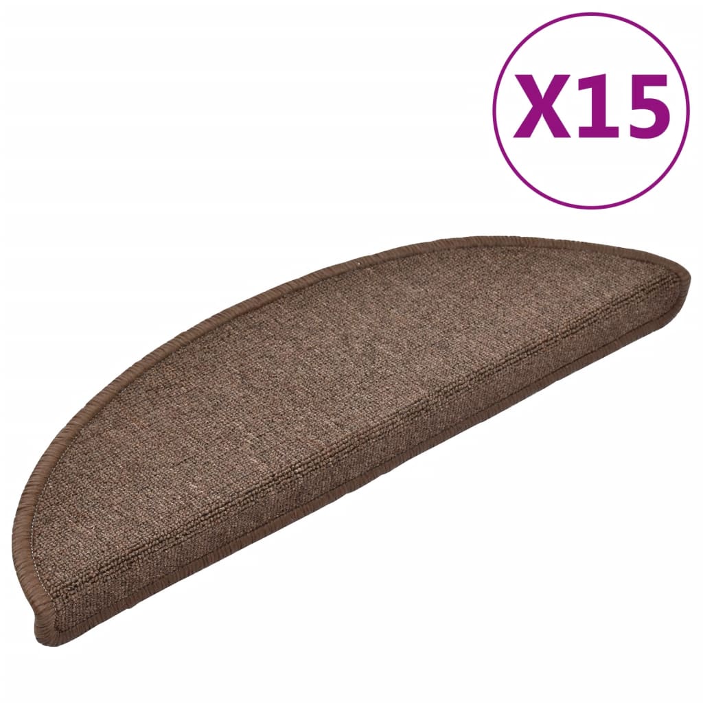 15 db lépcsőszőnyeg 56 x 17 x 3 cm kávébarna félkör alakú lépcsőszőnyeg