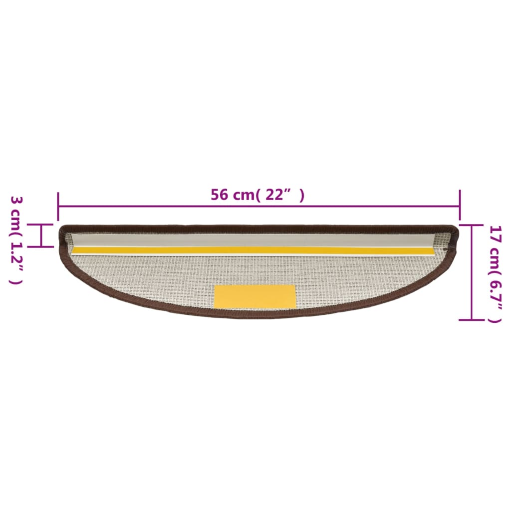 15 db lépcsőszőnyeg 56 x 17 x 3 cm kávébarna félkör alakú lépcsőszőnyeg