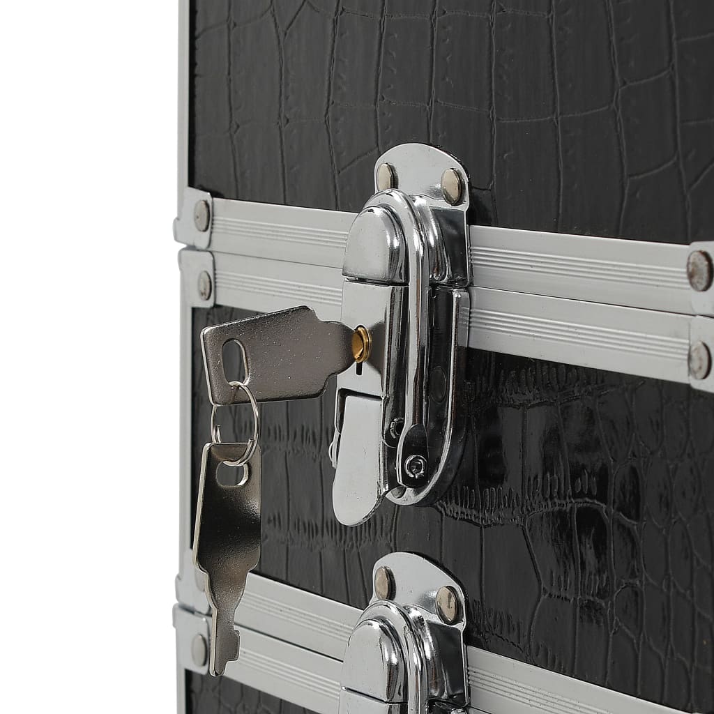 Fekete alumínium sminkbőrönd krokodilbőr mintával