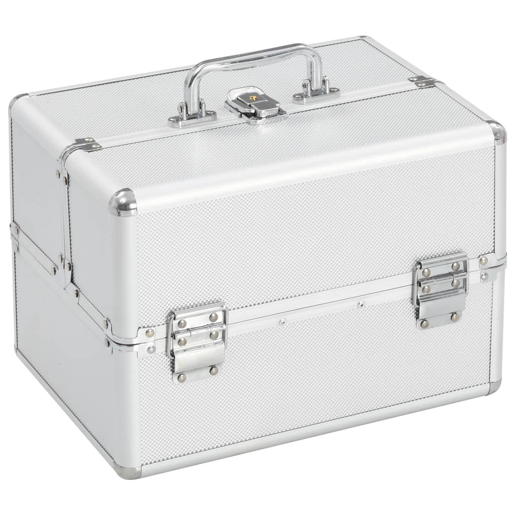 Ezüstszínű alumínium sminktáska 22 x 30 x 21 cm