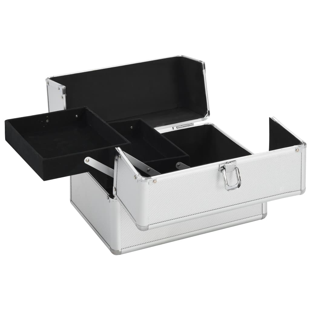 Ezüstszínű alumínium sminktáska 22 x 30 x 21 cm