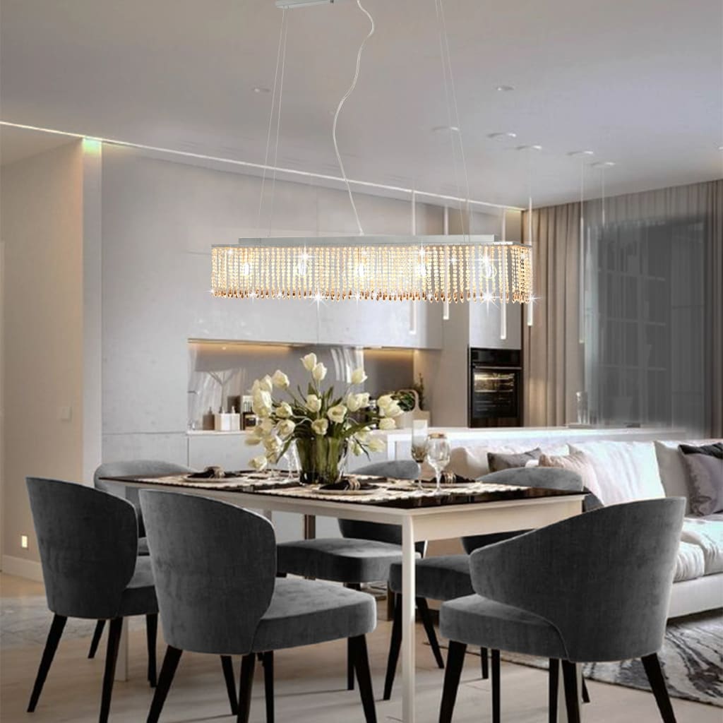 Ezüstszínű mennyezeti lámpa kristálygyöngyökkel 104 cm e14