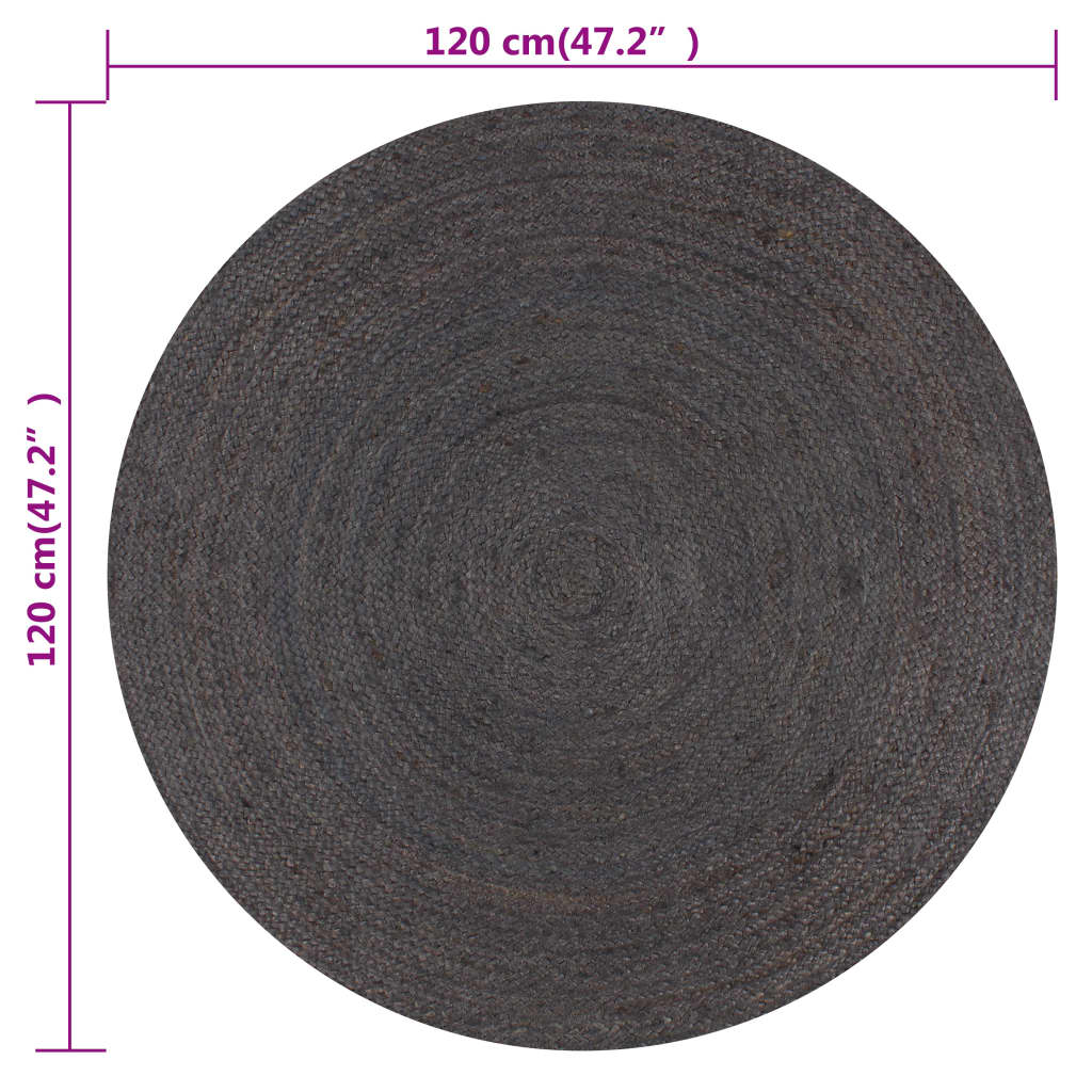 sötétszürke kézzel font kör alakú jutaszőnyeg 120 cm
