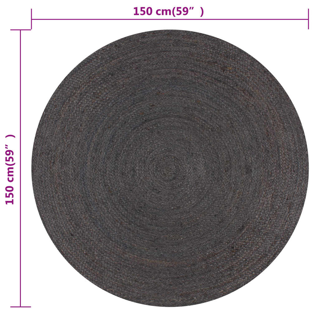 sötétszürke kézzel font kör alakú jutaszőnyeg 150 cm