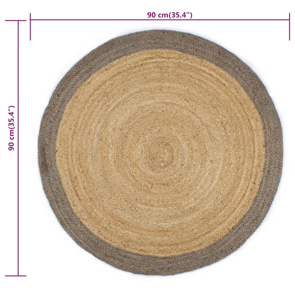 Szürke szélű kézzel font jutaszőnyeg 90 cm