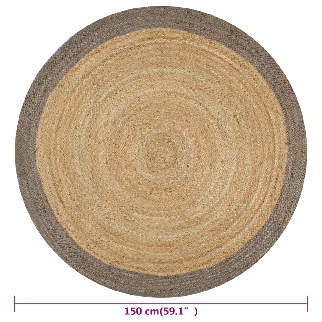Szürke szélű kézzel font jutaszőnyeg 150 cm