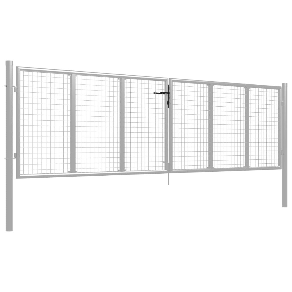 Ezüstszínű horganyzott acél kertkapu 415 x 175 cm