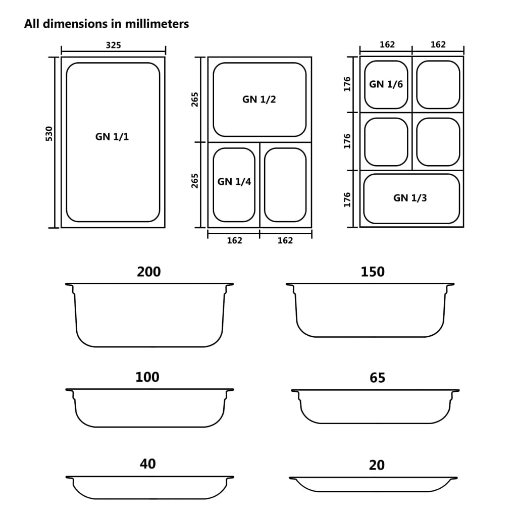 12 db rozsdamentes acél gasztronorm edény gn 1/6 65 mm 12 db rozsdamentes acél gasztronorm edény gn 1/6 65 mm